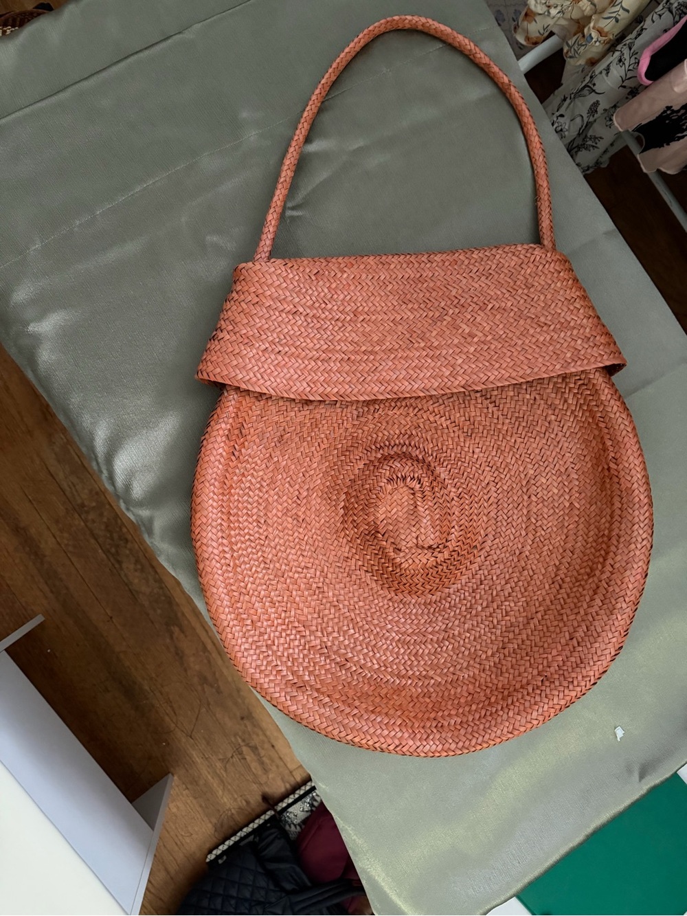 Woven Round Shoulder Bag in Terracotta